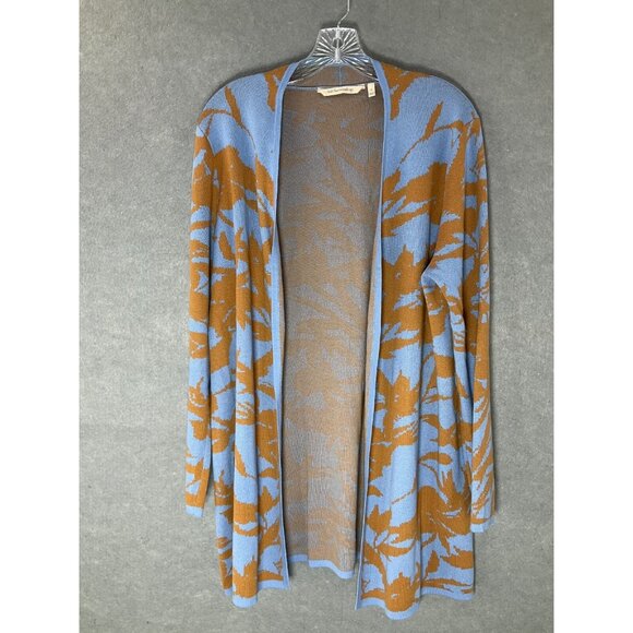 Soft Surroundings Cardigan Women Sz L Blue‎ Cotton Open Front Knit Retro Boho - Picture 1 of 9